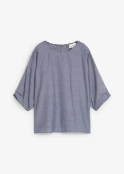 bonprix Blusen & Tuniken|Bekleidung·Jacken & Mäntel^Blusenshirt aus reiner Baumwolle dunkelblau