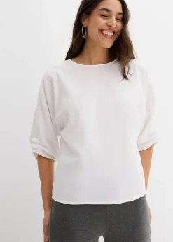 bonprix Bekleidung·Jacken & Mäntel|Blusen & Tuniken^Blusenshirt aus reiner Baumwolle weiß