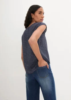 bonprix Nachhaltigere Materialien|Blusen & Tuniken^Blusenshirt aus softem Viskose-Mix dunkelblau/weiß gepunktet