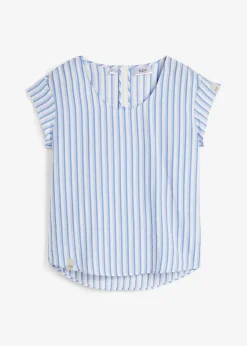 bonprix Bekleidung·Jacken & Mäntel|Blusen & Tuniken^Blusenshirt aus softem Viskose-Mix hellblau/weiß/mittelblau gestreift