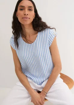 bonprix Bekleidung·Jacken & Mäntel|Blusen & Tuniken^Blusenshirt aus softem Viskose-Mix hellblau/weiß/mittelblau gestreift