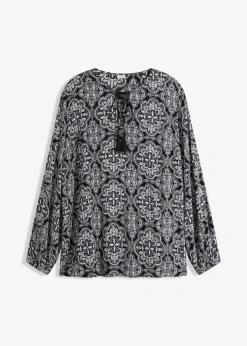 bonprix Blusen & Tuniken|Nachhaltigere Materialien^Blusenshirt aus strukturierter Viskose schwarz/weiß bedruckt