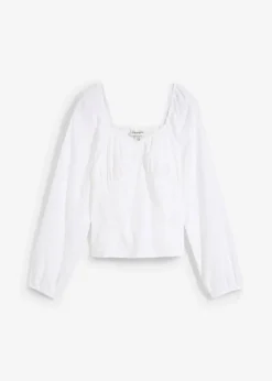 bonprix Blusen & Tuniken^Blusenshirt mit Lochstickerei aus reiner Baumwolle weiß