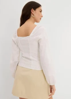 bonprix Blusen & Tuniken^Blusenshirt mit Lochstickerei aus reiner Baumwolle weiß