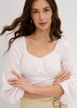 bonprix Blusen & Tuniken^Blusenshirt mit Lochstickerei aus reiner Baumwolle weiß