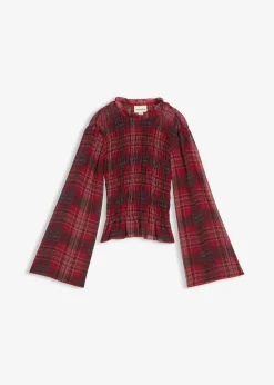 bonprix Blusen & Tuniken^Blusenshirt mit Smokeinsatz rot kariert