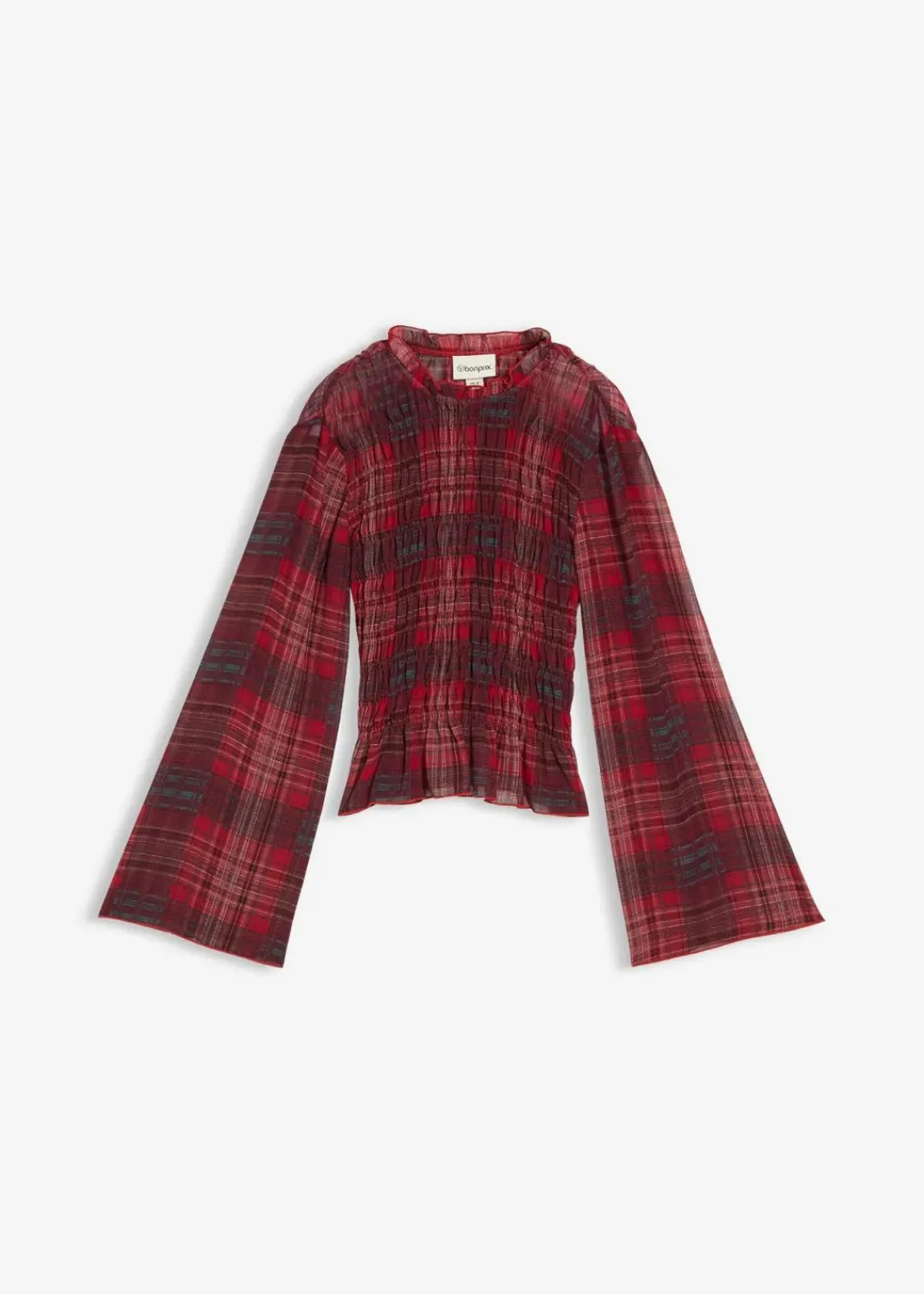 bonprix Blusen & Tuniken^Blusenshirt mit Smokeinsatz rot kariert