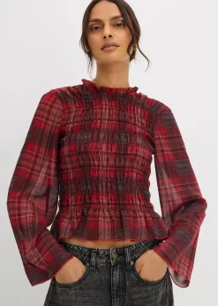 bonprix Blusen & Tuniken^Blusenshirt mit Smokeinsatz rot kariert