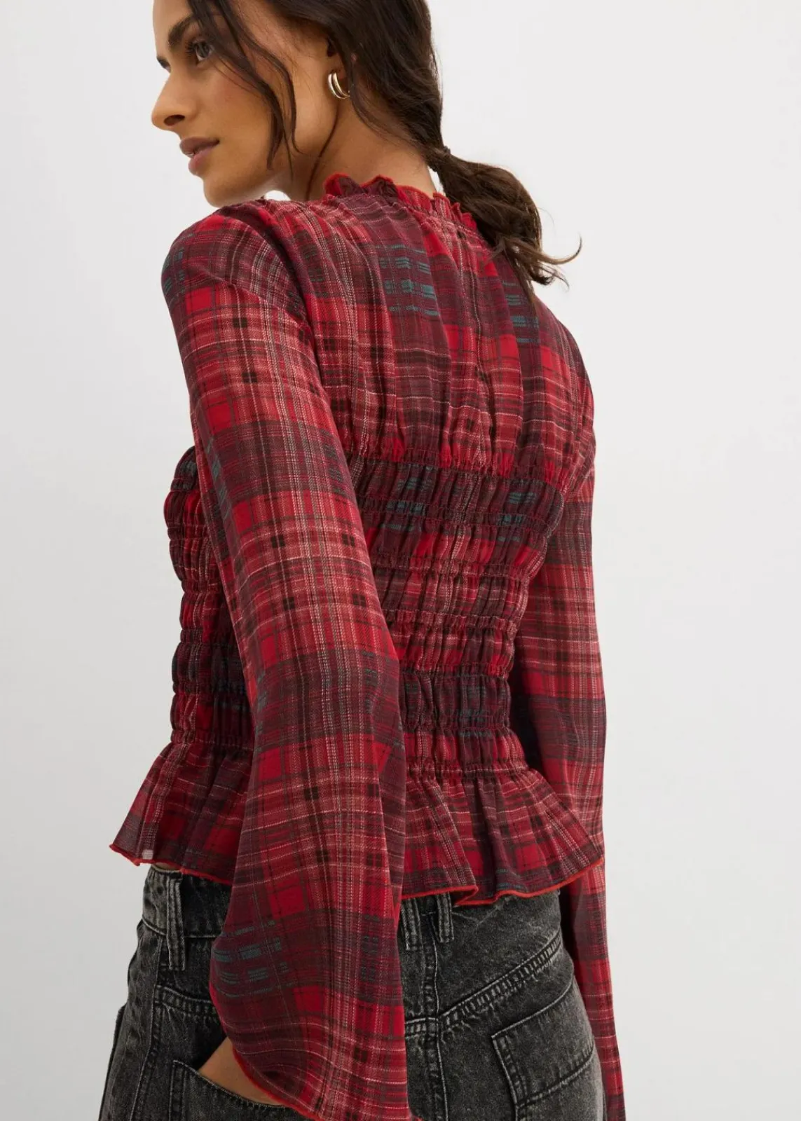 bonprix Blusen & Tuniken^Blusenshirt mit Smokeinsatz rot kariert