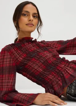bonprix Blusen & Tuniken^Blusenshirt mit Smokeinsatz rot kariert