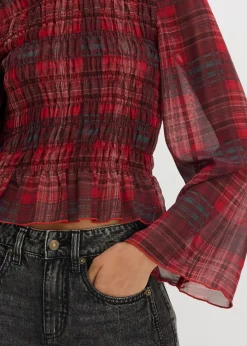 bonprix Blusen & Tuniken^Blusenshirt mit Smokeinsatz rot kariert