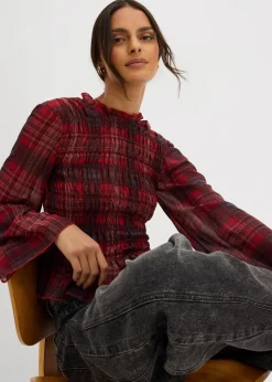 bonprix Blusen & Tuniken^Blusenshirt mit Smokeinsatz rot kariert