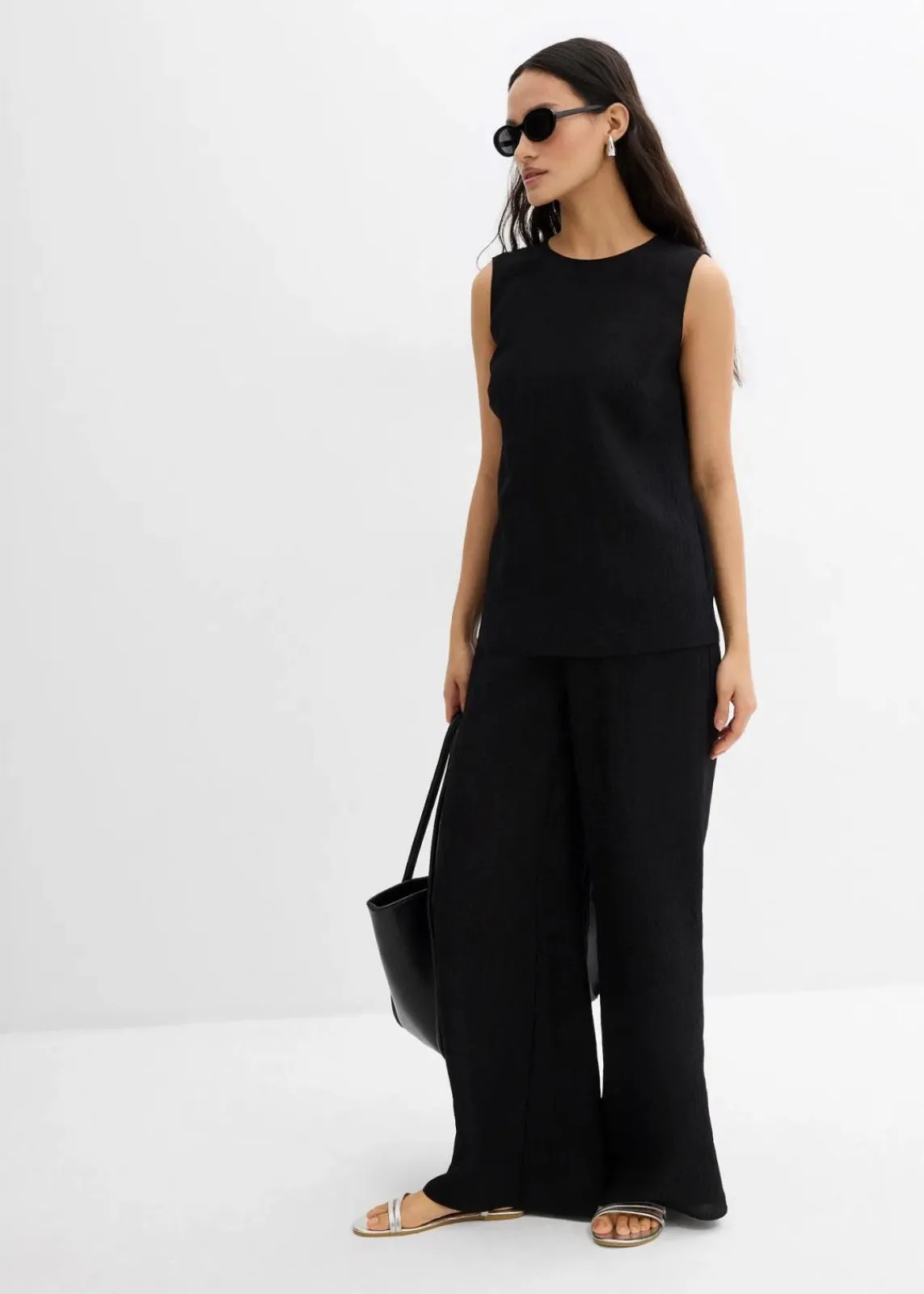 bonprix Bekleidung·Jacken & Mäntel|Zweiteiler & Sets^Blusentop aus Crinkle-Viskose-Mix schwarz