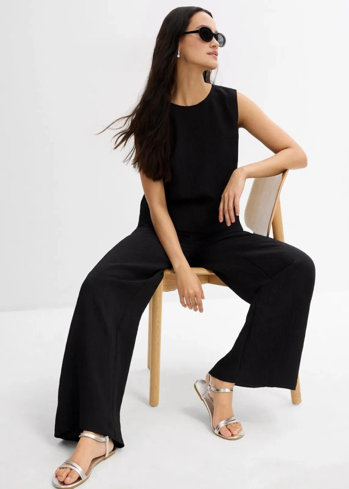 bonprix Bekleidung·Jacken & Mäntel|Zweiteiler & Sets^Blusentop aus Crinkle-Viskose-Mix schwarz