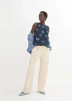 bonprix Shirts & Tops|Blusen & Tuniken^Blusentop aus fließender Viskose dunkelblau bedruckt