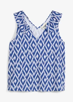 bonprix Nachhaltigere Materialien|Shirts & Tops^Blusentop aus fließender Viskose gletscherblau/weiß/tiefseeblau bedruckt