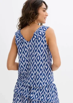 bonprix Nachhaltigere Materialien|Shirts & Tops^Blusentop aus fließender Viskose gletscherblau/weiß/tiefseeblau bedruckt
