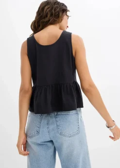 bonprix Nachhaltigere Materialien|Shirts & Tops^Blusentop aus luftigem Leinen-Mix schwarz
