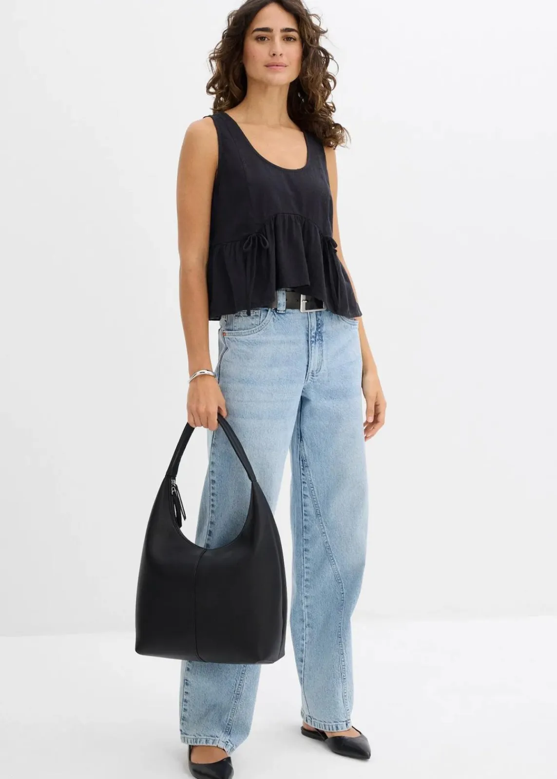 bonprix Nachhaltigere Materialien|Shirts & Tops^Blusentop aus luftigem Leinen-Mix schwarz
