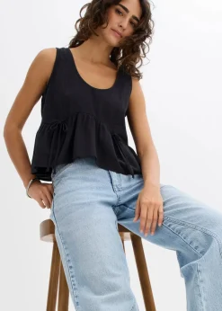 bonprix Nachhaltigere Materialien|Shirts & Tops^Blusentop aus luftigem Leinen-Mix schwarz