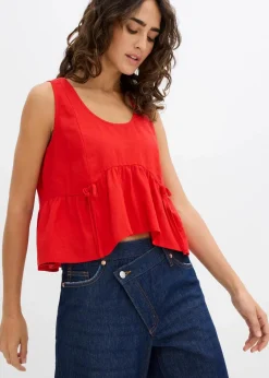 bonprix Bekleidung·Jacken & Mäntel|Blusen & Tuniken^Blusentop aus luftigem Leinen-Mix erdbeere