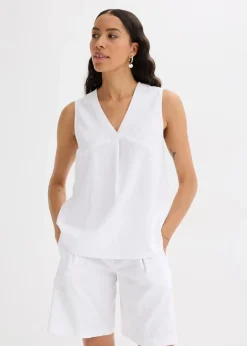 bonprix Bekleidung·Jacken & Mäntel|Blusen & Tuniken^Blusentop aus luftigem Leinen-Mix weiß