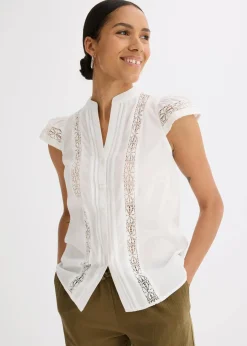 bonprix Blusen & Tuniken|Shirts & Tops^Blusentop aus reiner Baumwolle wollweiß