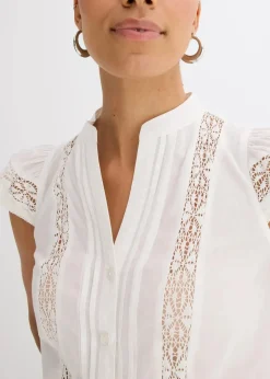 bonprix Blusen & Tuniken|Shirts & Tops^Blusentop aus reiner Baumwolle wollweiß