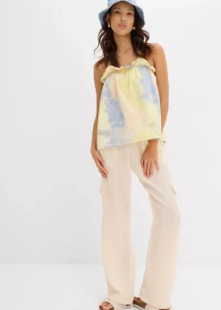 bonprix Blusen & Tuniken|Shirts & Tops^Blusentop aus reiner Baumwolle hellgelb/flieder/hellorange bedruckt