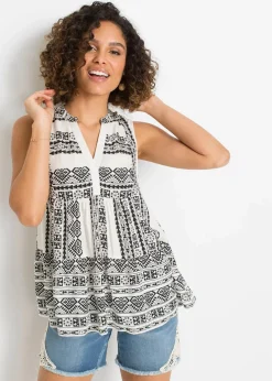 bonprix Blusen & Tuniken|Shirts & Tops^Blusentop aus softer Viskose schwarz/wollweiß bedruckt