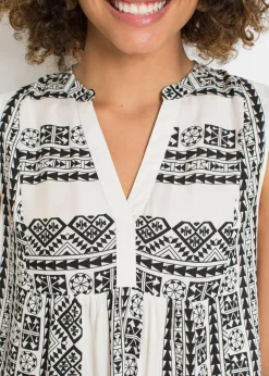 bonprix Blusen & Tuniken|Shirts & Tops^Blusentop aus softer Viskose schwarz/wollweiß bedruckt