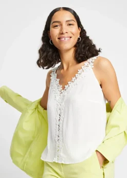 bonprix Blusen & Tuniken|Shirts & Tops^Blusentop aus strukturiertem Crinkle weiß