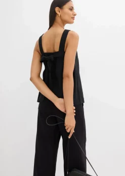 bonprix Bekleidung·Jacken & Mäntel|Blusen & Tuniken^Blusentop mit Bindedetail hinten aus Viskose-Mix schwarz