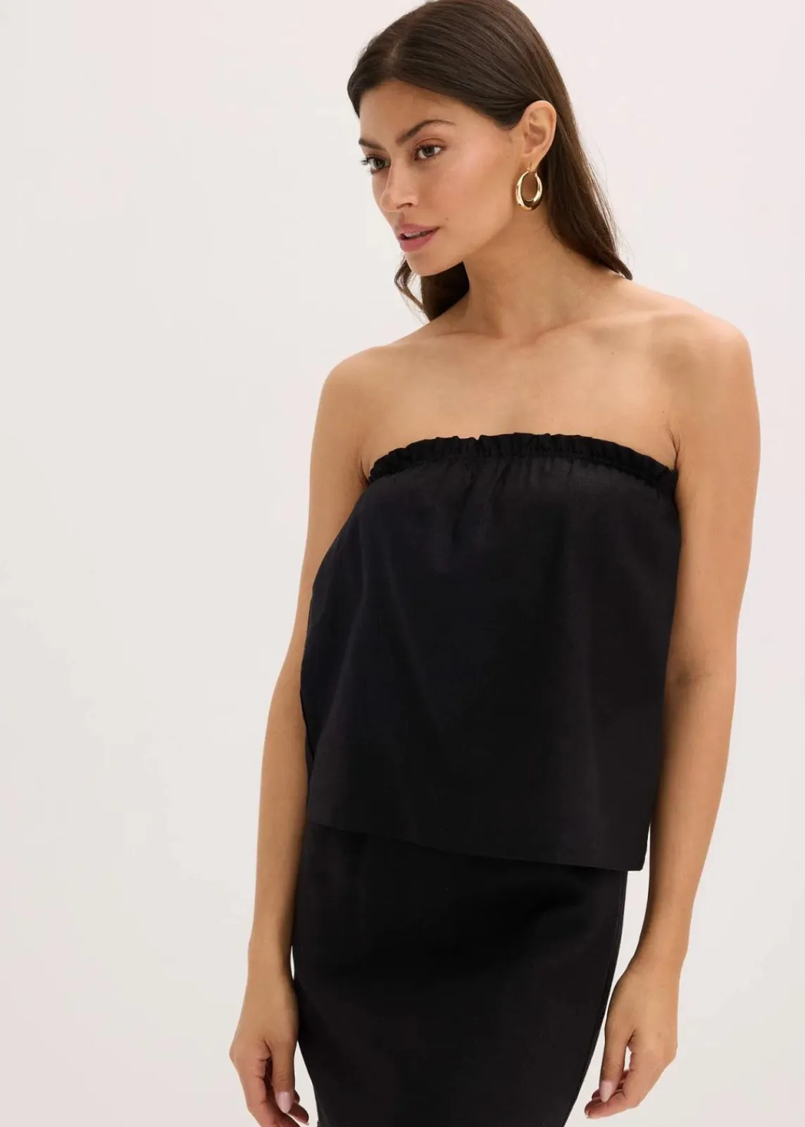 bonprix Shirts & Tops|Blusen & Tuniken^Blusentop mit Leinenanteil schwarz