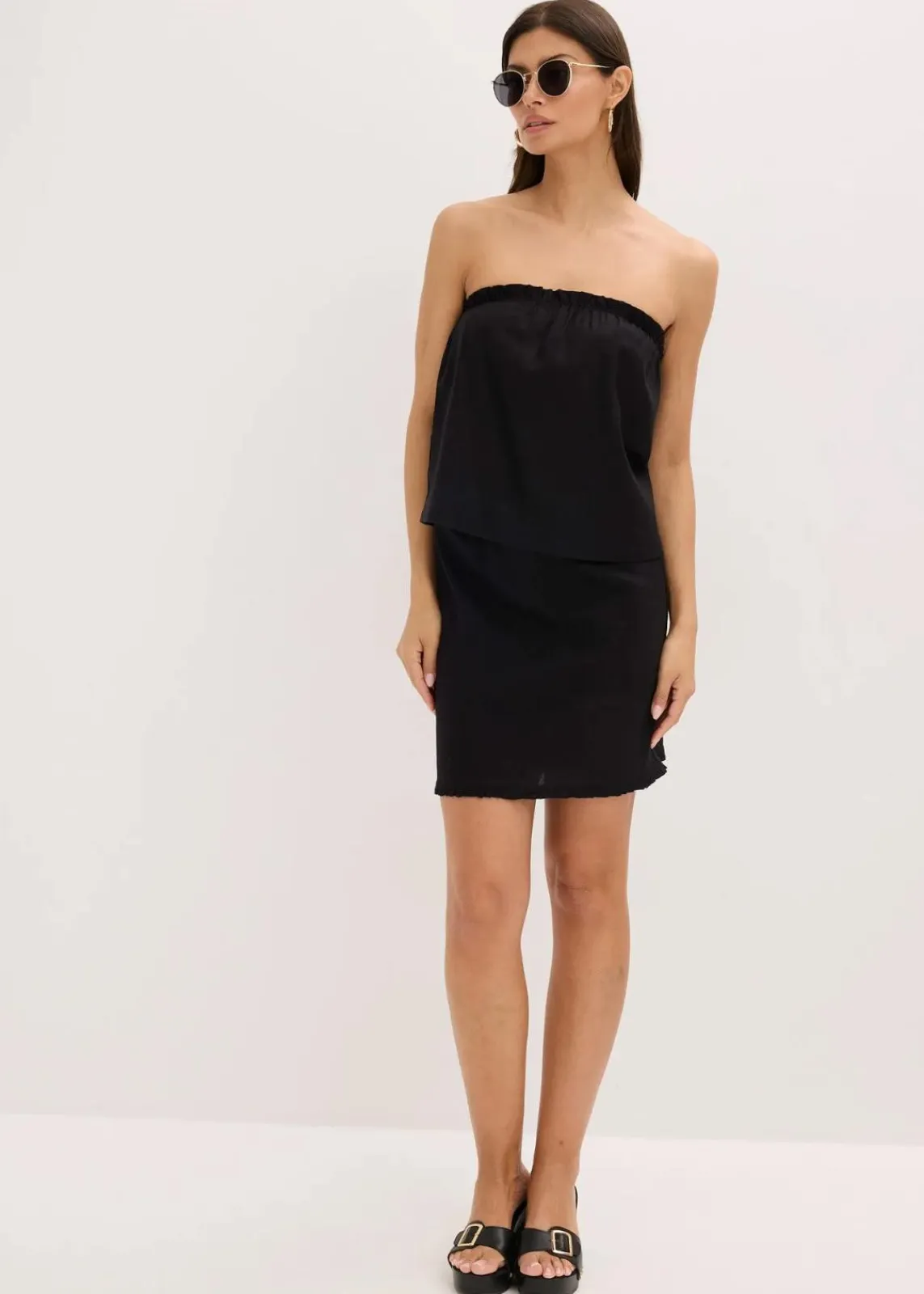 bonprix Shirts & Tops|Blusen & Tuniken^Blusentop mit Leinenanteil schwarz