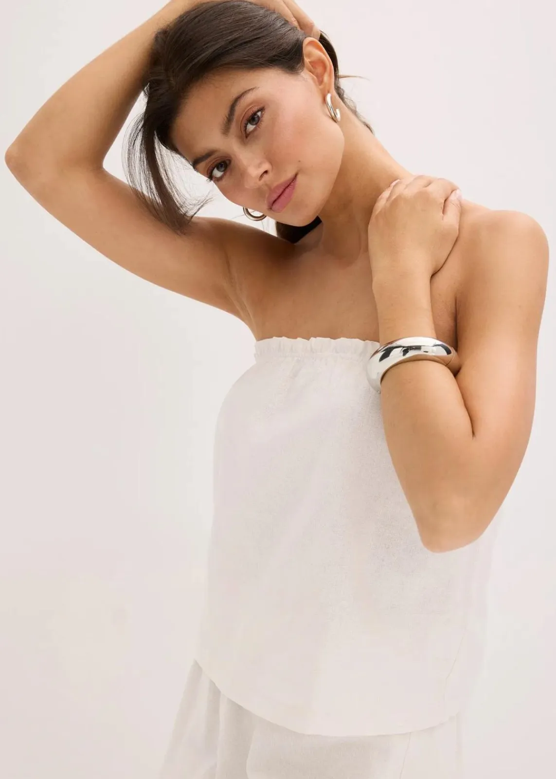 bonprix Blusen & Tuniken|Shirts & Tops^Blusentop mit Leinenanteil wollweiß