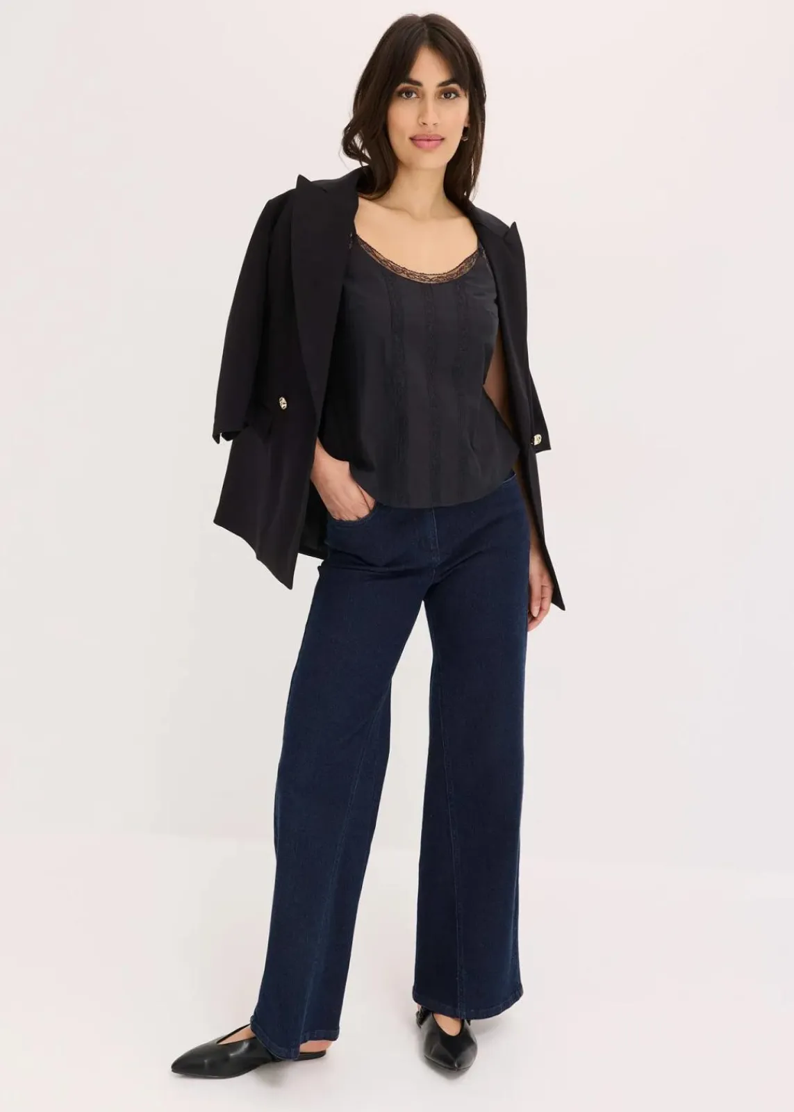 bonprix Shirts & Tops|Blusen & Tuniken^Blusentop mit Lochstickerei aus reiner Baumwolle schwarz