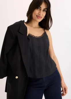 bonprix Shirts & Tops|Blusen & Tuniken^Blusentop mit Lochstickerei aus reiner Baumwolle schwarz