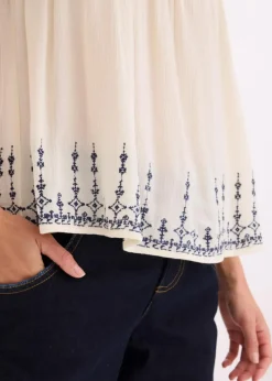 bonprix Shirts & Tops^Blusentop mit Stickerei natur/dunkelblau