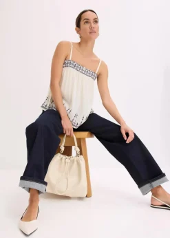 bonprix Shirts & Tops^Blusentop mit Stickerei natur/dunkelblau