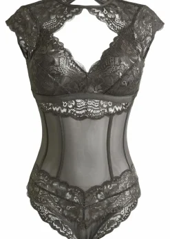 bonprix Wäsche·Bodies|Bodies^Body mit feiner Spitze schiefergrau