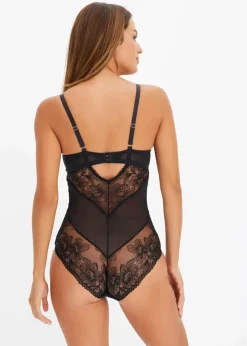 bonprix Große Cups D-H|Nachhaltigere Materialien^Body mit floraler Spitze schwarz