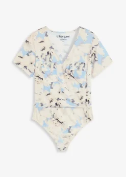 bonprix Shirts & Tops^Body mit Kräuselung puderblau/naturbeige floral