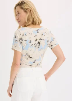 bonprix Shirts & Tops^Body mit Kräuselung puderblau/naturbeige floral
