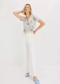 bonprix Shirts & Tops^Body mit Kräuselung puderblau/naturbeige floral