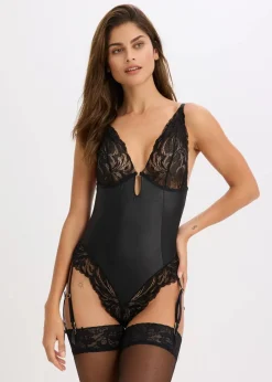 bonprix Wäsche·Bodies|Bodies^Body mit Wetlook und abnehmbaren Strapshalter schwarz