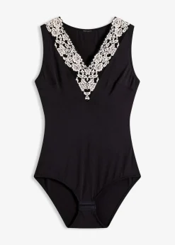bonprix Wäsche·Bodies|Bodies^Body ohne Bügel aus softem Modal mit Spitze schwarz/wollweiß