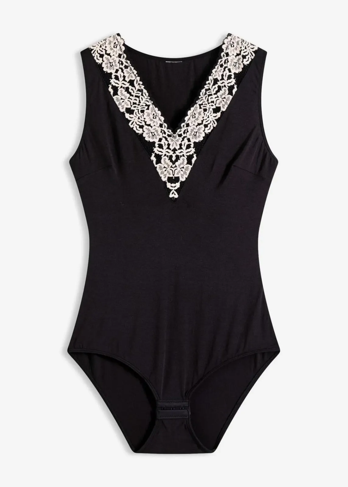 bonprix Wäsche·Bodies|Bodies^Body ohne Bügel aus softem Modal mit Spitze schwarz/wollweiß