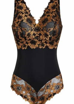 bonprix Dessous|Bodies^Body ohne Bügel mit floraler Spitze schwarz/goldbraun