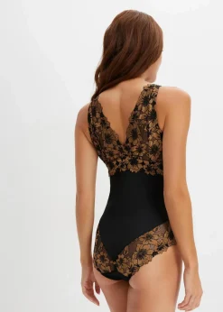 bonprix Dessous|Bodies^Body ohne Bügel mit floraler Spitze schwarz/goldbraun